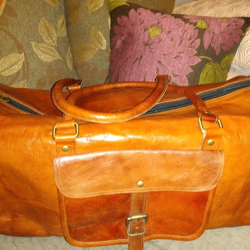 Genuine goat leather duffle bag.